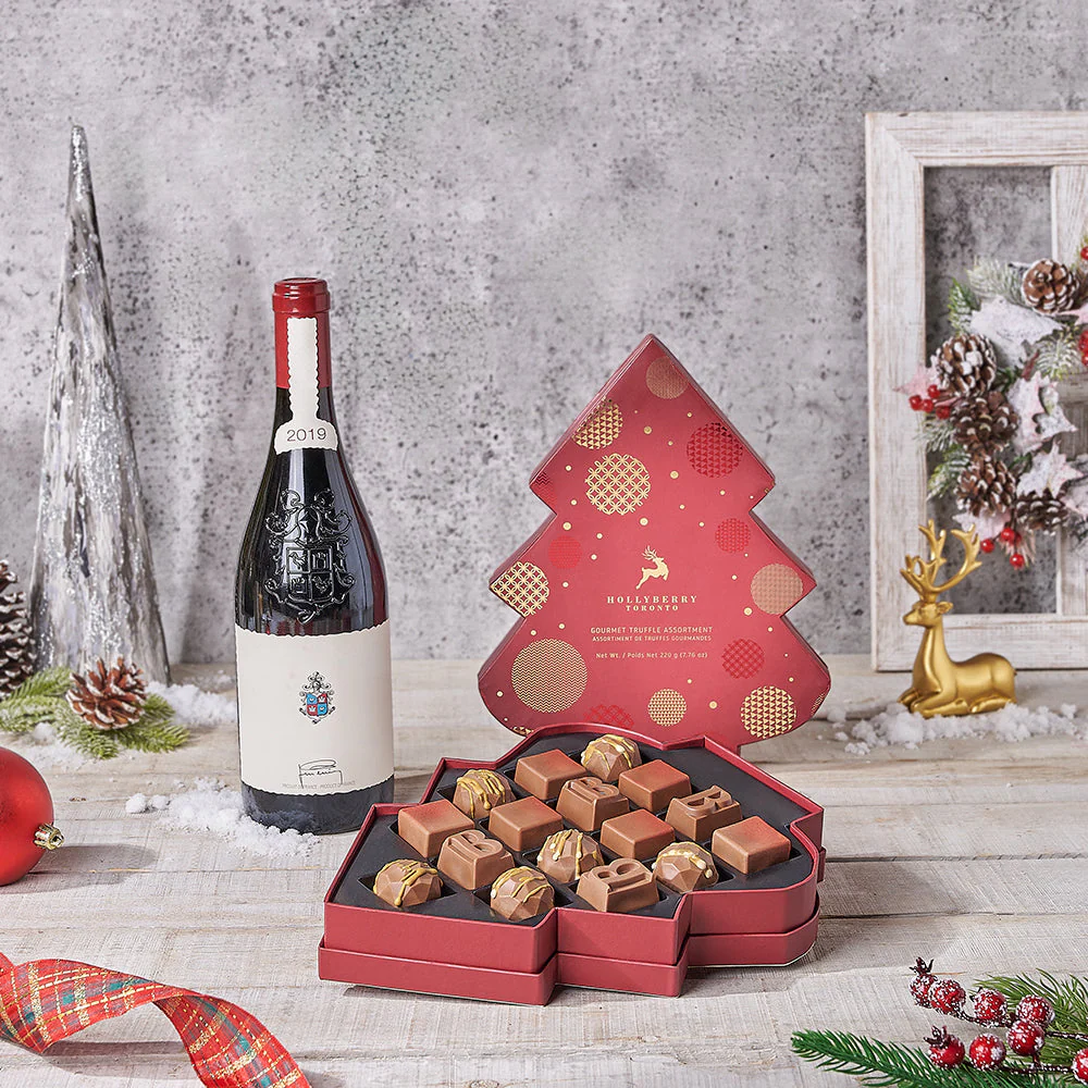 A Very Merry Chocolate Tree Wine Gift
