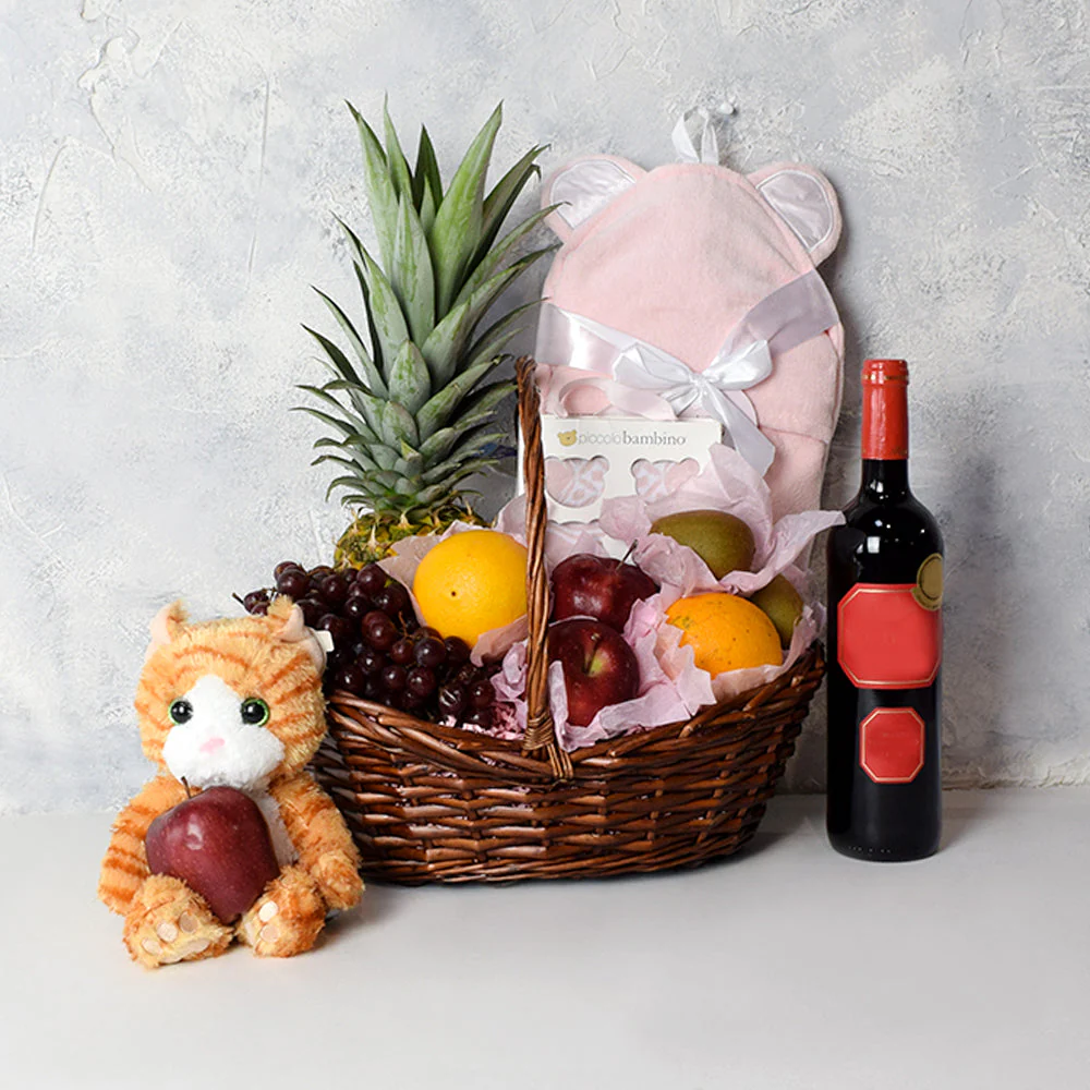 Baby Girl Bliss Fruit & Wine Basket