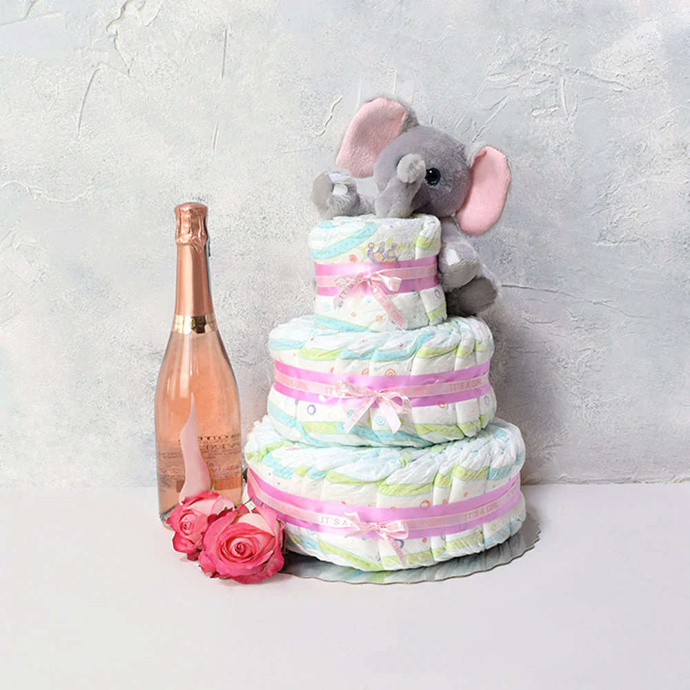 Plush Elephant Baby Gift Basket with Champagne