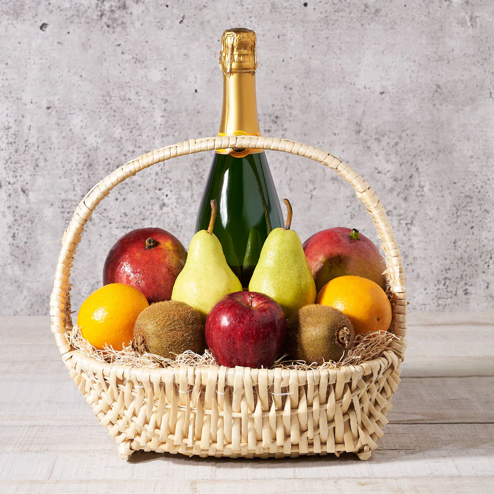 Champagne with Fresh Produce Market Basket