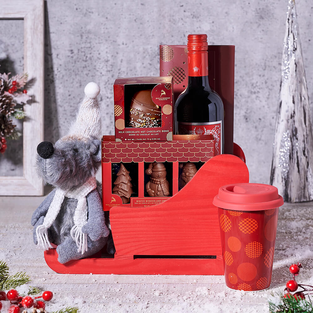 Christmas Sleigh with Wine Gift Basket