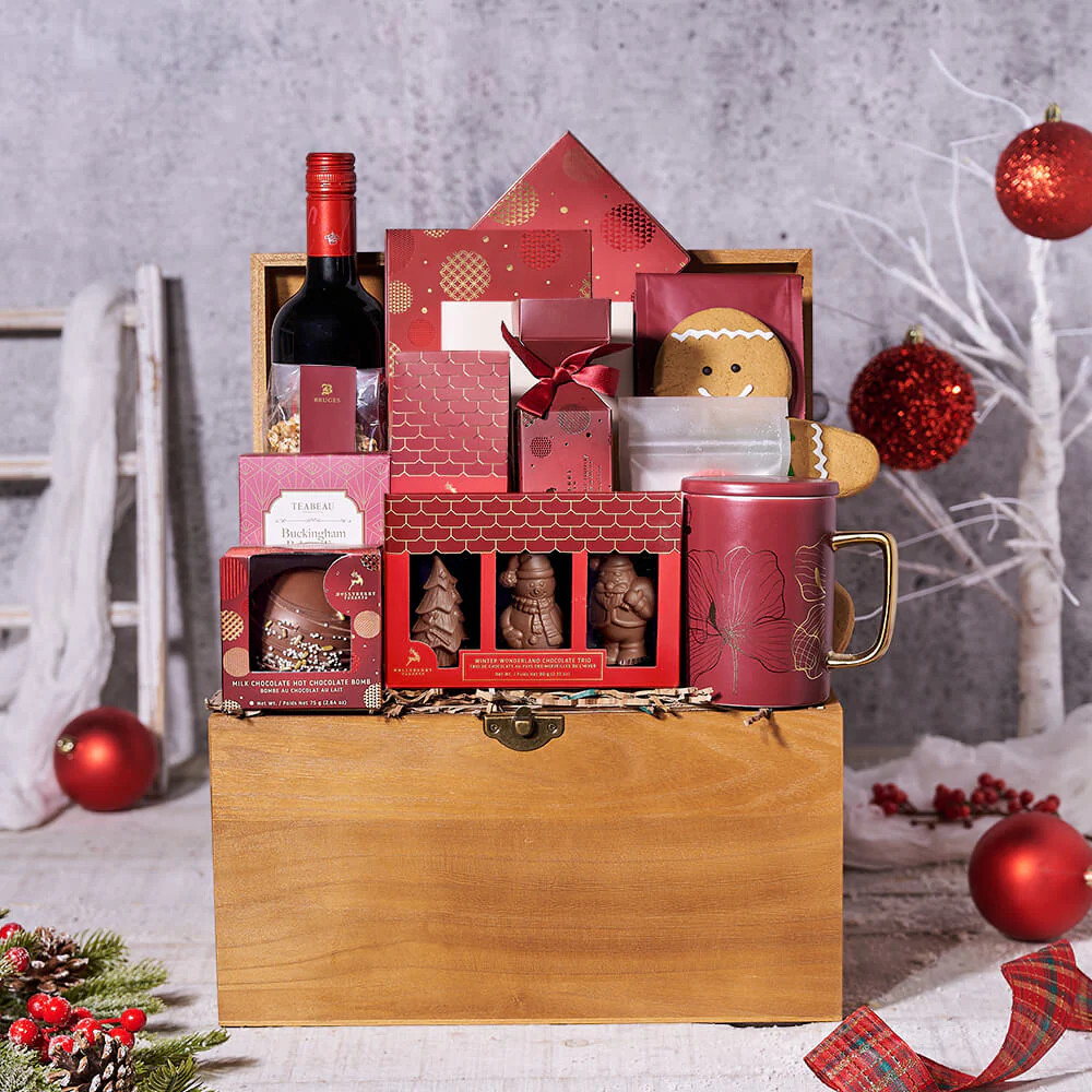 Cozy Christmas Wine Gift Basket