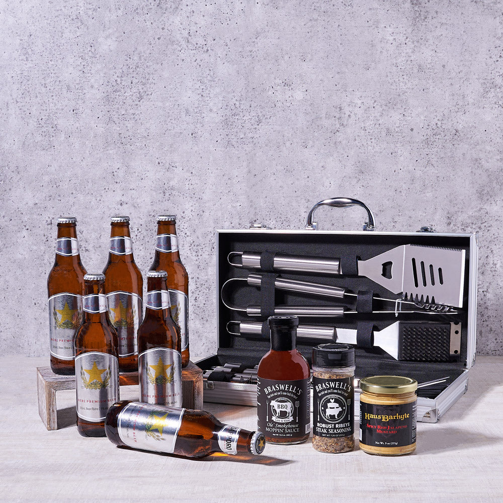 Deluxe Barbeque Tool Gift Basket with Beer!
