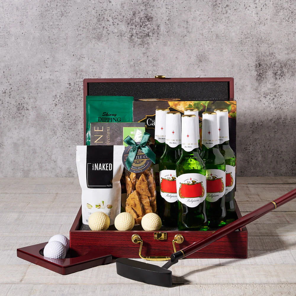 Executive Golf Putting Set Gift Basket, With Beer!