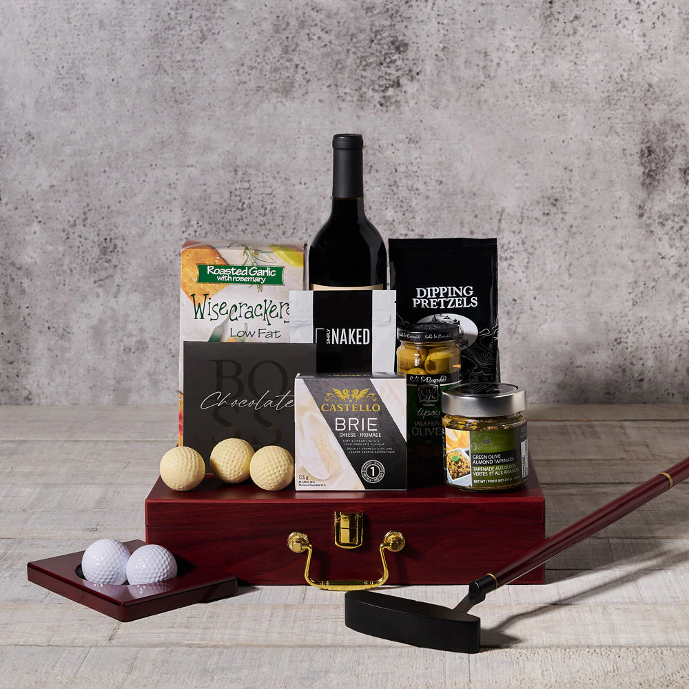 Executive Golf Putting Set Gift Basket, With Wine!