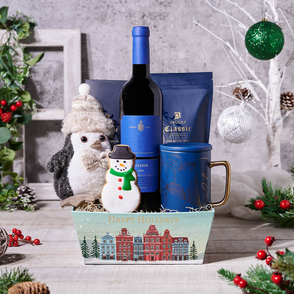 Frosty Wine & Treats Gift Basket