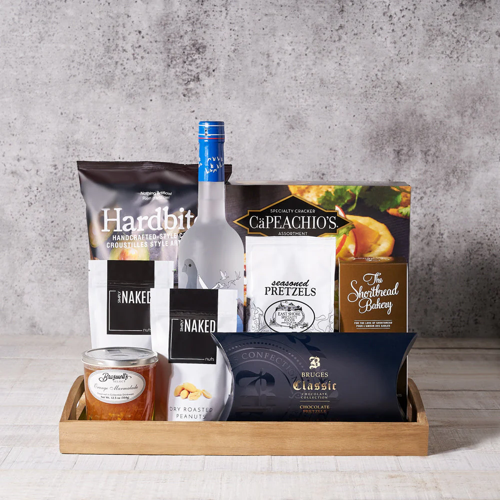 Gilded Snack Assortment & Liquor Gift Tray