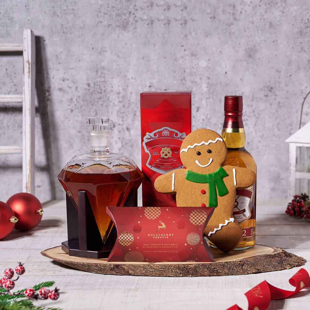 Holiday Liquor Decanter & Treats Gift Basket