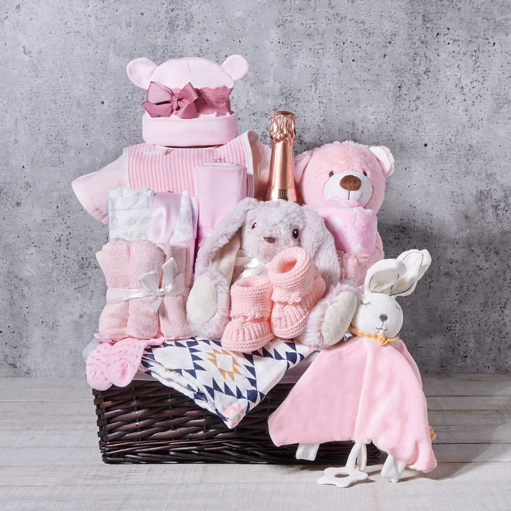New Baby Girl Bubbly Welcoming Gift Basket
