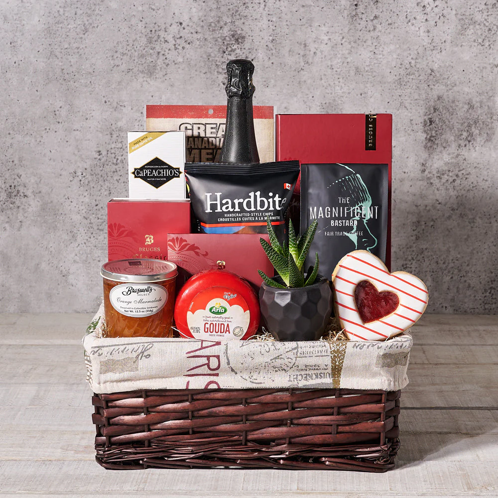 Valentine’s Day Planter Gift Basket With Champagne