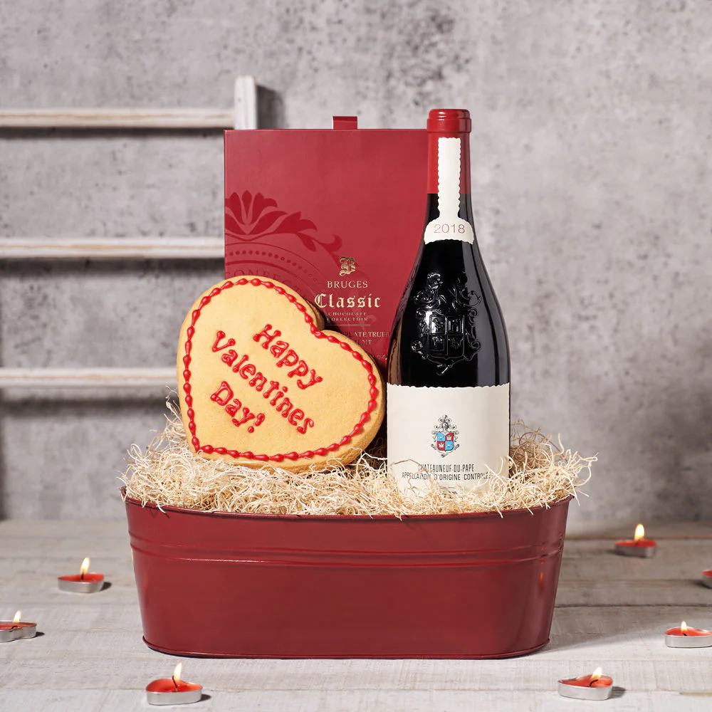 Valentine’s Day Cookie & Wine Gift Basket