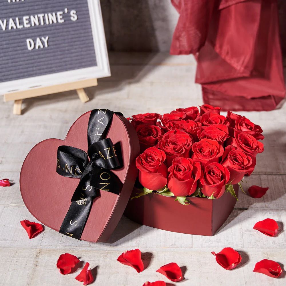 Valentine’s Day Heart Shaped Hat Box of Roses