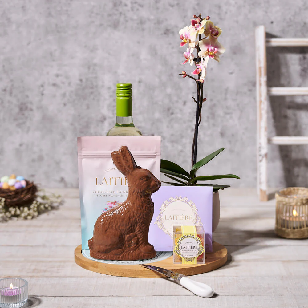 Wine, Orchid and Easter Bunny Gift
