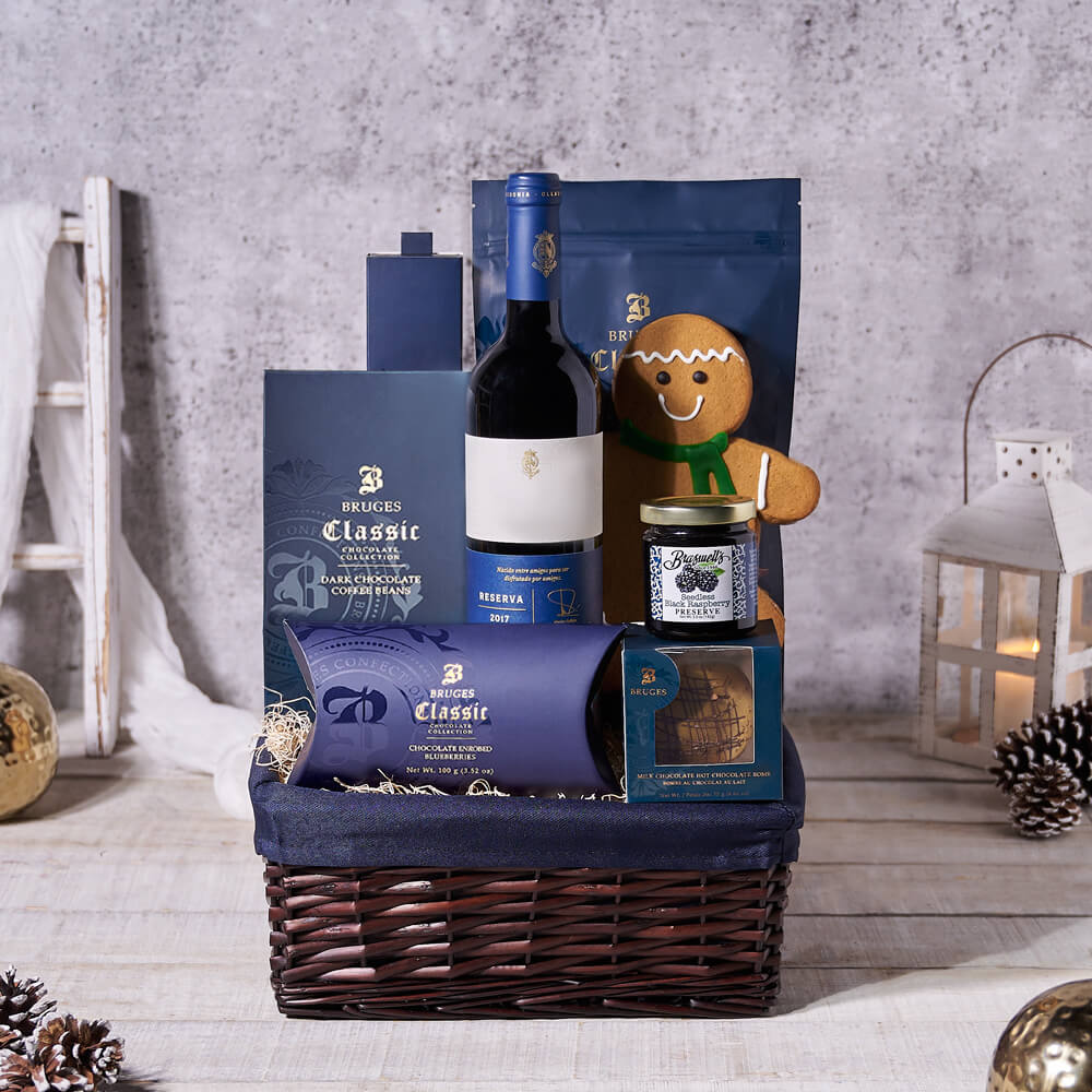 Winter Treats Gift Basket With Wine